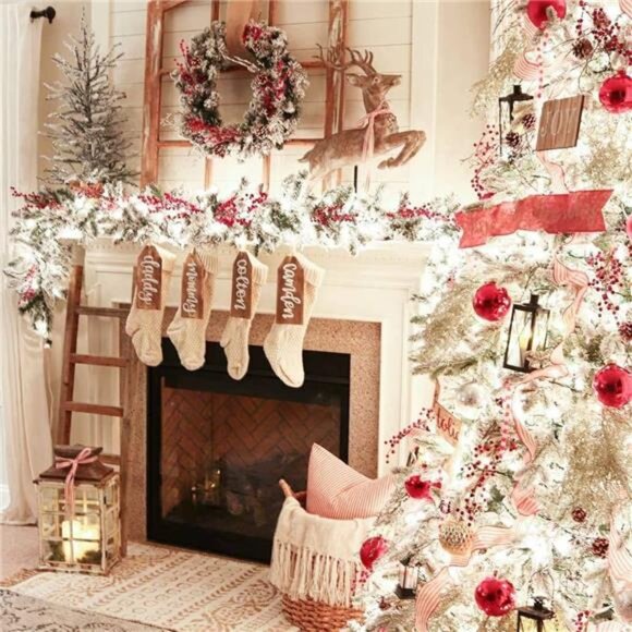 4 Pack Christmas Stockings 18 Inches Large Size Cable Knitted Stocking Gifts - Picture 2 of 7